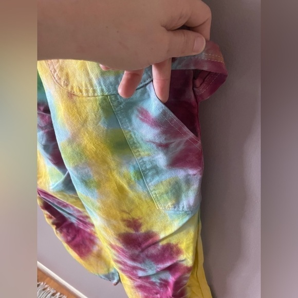 Upcycled Men's Rainbow Tie Dye Dickies Cargo Painter Jeans 30x30 Festival Rave - Picture 9 of 11